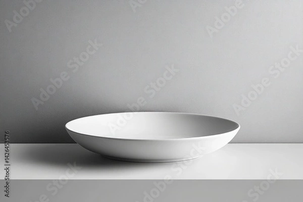 Fototapeta Empty white shallow bowl on a shelf