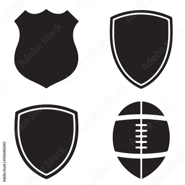Obraz Set of shields. Shield icon vector, badge shape. Security, football patches, Vector military black silhouettes