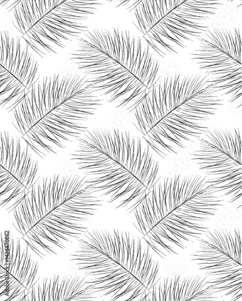 Obraz Pine tree motif. Seamless ornament with tree branch motifs on white background. Perfect for women's and men's clothing, children's clothing, home decor. Vector illustration