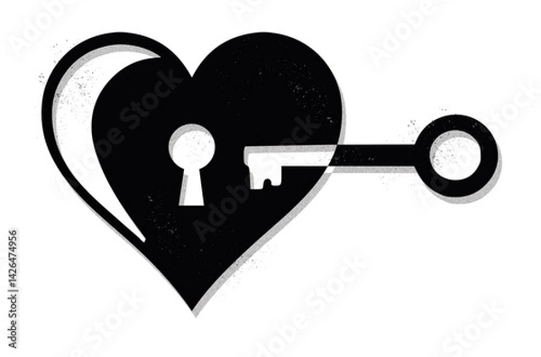 Fototapeta Vector illustration of a heart-shaped padlock with matching key. Ideal for love themes, Valentine’s Day cards, wedding invitations, and romantic gift designs