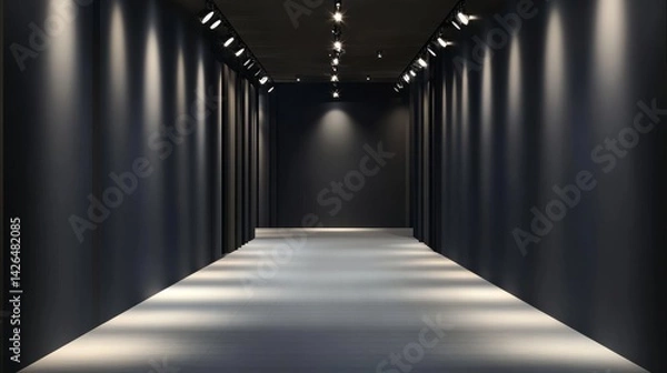 Fototapeta An empty exhibition center featuring a truss is the 3D rendered backdrop for a number of exhibition stands