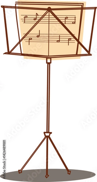 Fototapeta Vector illustration of a music stand with sheet music. Perfect for concert posters, music school materials, orchestral event designs, and educational content.