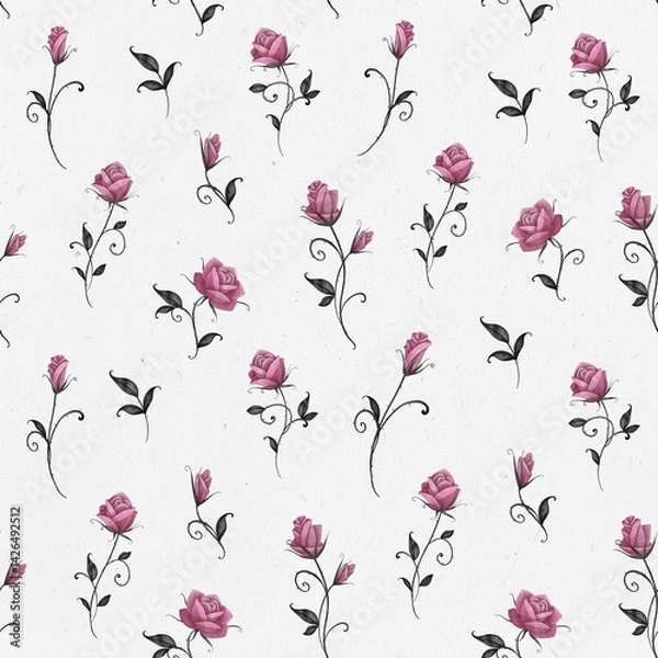 Fototapeta Seamless pattern with roses. A light background. Stock illustration. Small pattern.