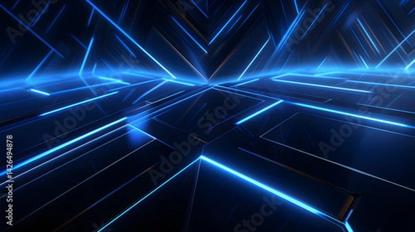 Fototapeta 3d rendering of black and blue abstract geometric background. Scene for advertising, technology, showcase, banner, game, sport, cosmetic, business, metaverse. Sci-Fi Illustration. Product display