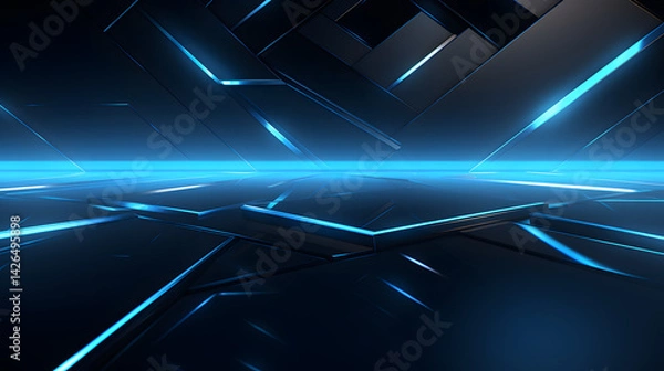 Fototapeta 3d rendering of black and blue abstract geometric background. Scene for advertising, technology, showcase, banner, game, sport, cosmetic, business, metaverse. Sci-Fi Illustration. Product display