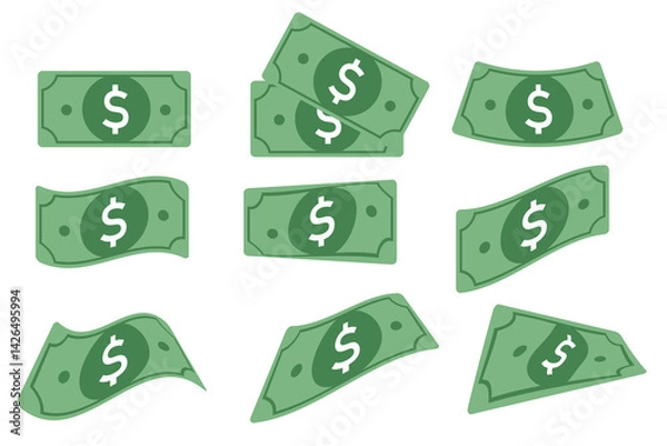 Fototapeta Collection of flying of USD dollar cash money currency banknote in green color  of united states of America , it is create by vector illustration and ESP file.