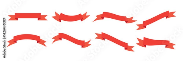 Fototapeta Collection of isolate red ribbon on white background for design decoration elements of sale banner and advertisement by illustrator vector , EPS file.