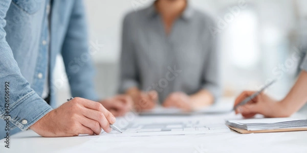 Fototapeta The business team discusses a project around a table in the office