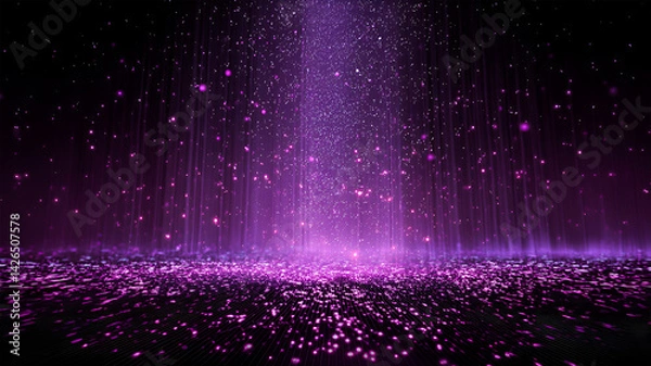 Obraz Magical Purple Glitter Rain Falling on Dark Surface Sparkling Wonder