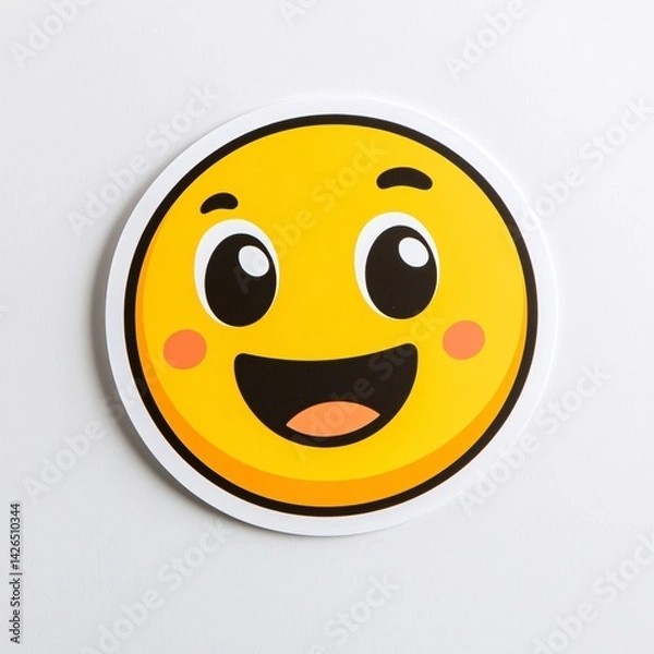 Obraz Bright Yellow Smiley Face Sticker with Blushing Cheeks and Cute Open Smile