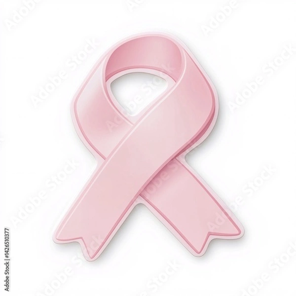 Obraz Soft Pink Awareness Ribbon Sticker with Smooth Material and Subtle Shadow