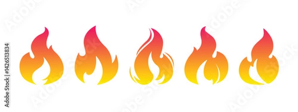 Fototapeta Fire icon, fire logo, flat design of a colorful flame icon with smooth gradient from yellow to red. Simple and modern fire symbol, ideal for app icons, infographics, web design, and user elements.
