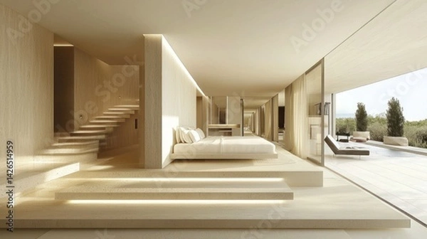 Obraz Modern minimalist bedroom with patio view