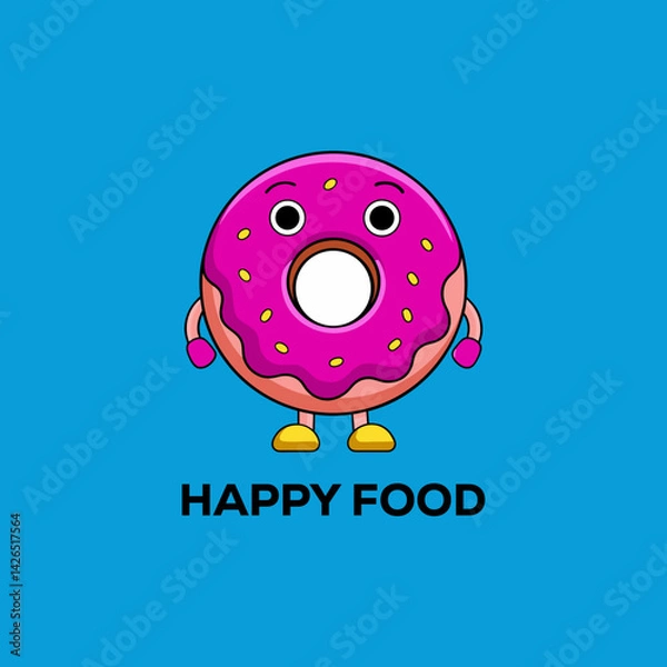 Fototapeta happy donut vector, donut with eyes. sweet dessert vector illustration
