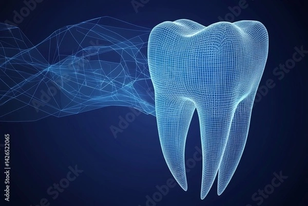 Fototapeta Clean healthy teeth are showcased with a barrier on a blue background in a 3D rendering to convey the Dental Tooth protection concept
