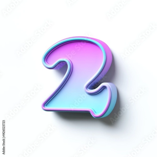 Fototapeta Pink blue gradient cartoon font Number 2 TWO 3D