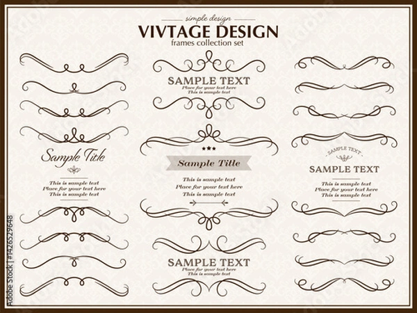 Obraz エレガントなカリグラフィのヴィンテージフレームセット