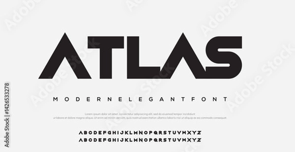 Fototapeta Atlas Modern minimal abstract alphabet fonts. Typography technology, electronic, movie, digital, music, future, logo creative font. vector illustration	