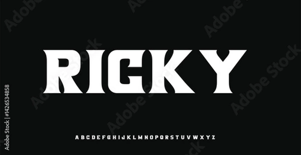 Fototapeta Ricky elegant , Abstract technology science alphabet lowercase font. digital space typography vector illustration design	