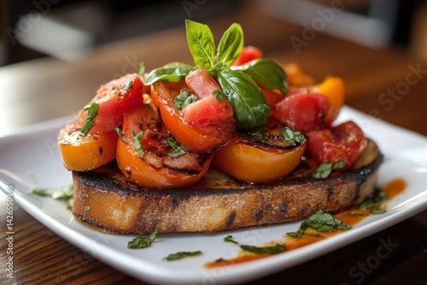 Fototapeta Bruschetta with tomatoes and basil.