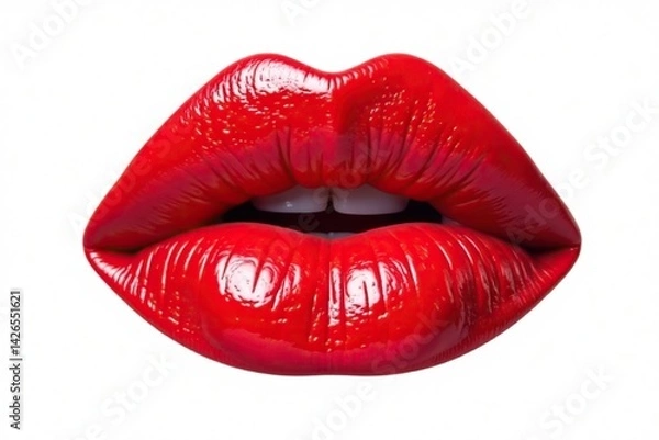 Fototapeta Intense red lip color swatch, isolated on pure white, advertising, red, makeup