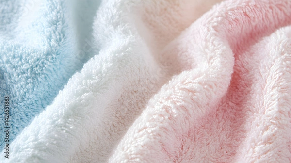 Fototapeta Soft Pastel Fabric Texture Close-up Abstract Gradient Blue White Pink Material Fluffy Textile Design Background