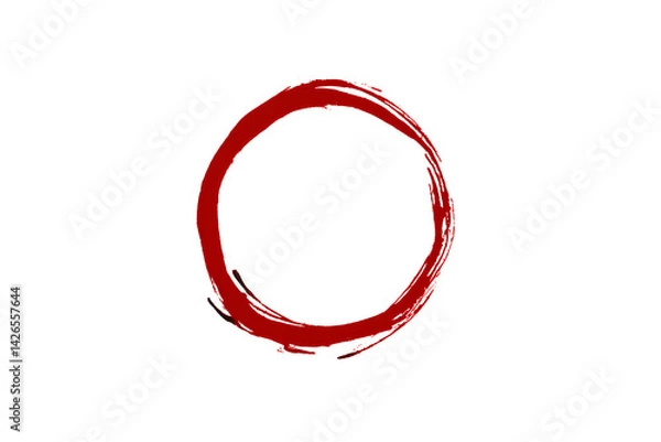 Fototapeta Crimson circle painted with rough brushstrokes. A simple, red, slightly imperfect ring floats against a transparent background