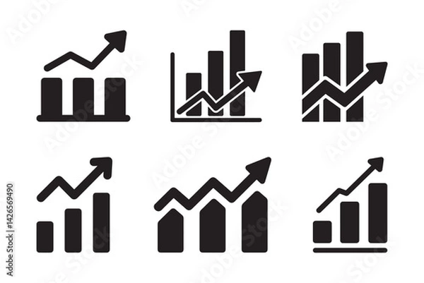 Obraz Business Growth Bar Chart Icons Silhouette Vector Set on White Background