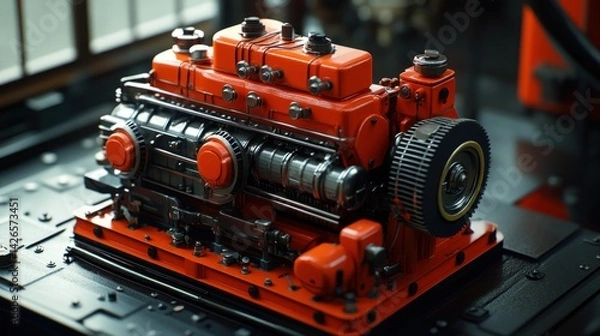 Fototapeta Detailed close-up of a retro-style engine