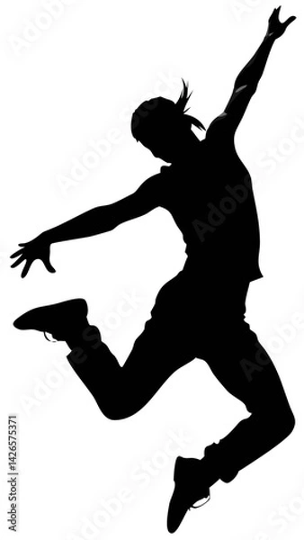 Fototapeta Urban Dancer in Mid-Leap Showcasing Powerful Movement and Athleticism Against a Simplistic Background Generative AI