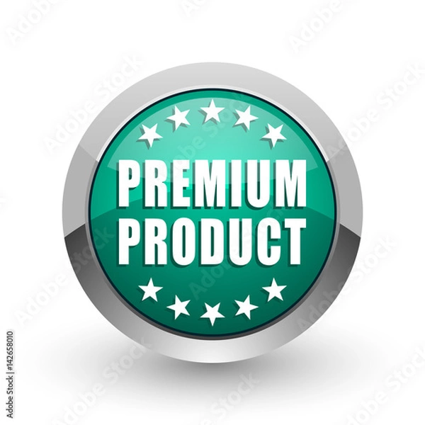 Fototapeta Premium product silver metallic chrome web design green round internet icon with shadow on white background.
