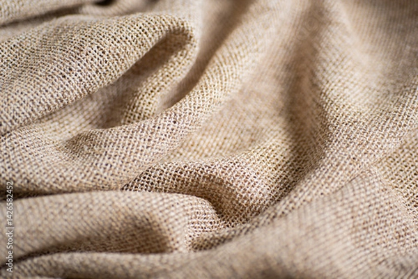 Fototapeta Folded Rustic Fabric with Visible Weave Natural Beige Textile Texture