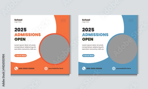 Fototapeta 2025 School Admissions Open Social Media Post Template – Editable Education Graphic with Enroll Now Button and Contact Icons