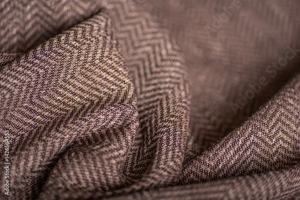 Fototapeta Brown Herringbone Fabric Close Up Classic Zigzag Pattern in Folded Textile