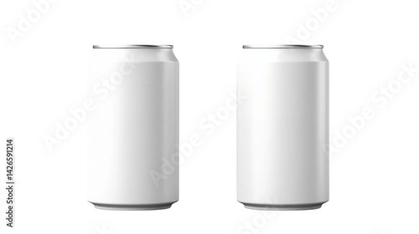 Fototapeta Two plain white aluminium cans side by side  isolated on transparent background