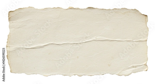 Fototapeta A slightly crumpled and torn piece of cream colored paper on a black background with rough edges