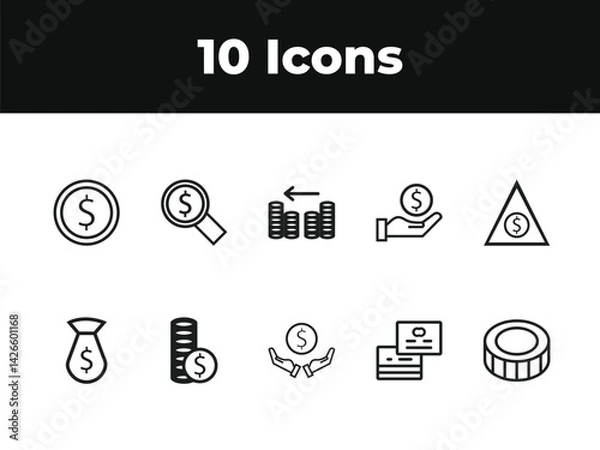 Obraz WebFinancial Income line icon set. Set of outline icons related to income, profit, salary, money growth and others. Financial Income outline icons set.