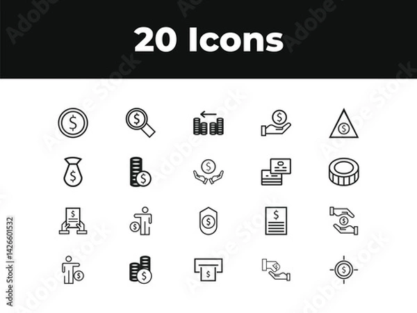 Obraz WebFinancial Income line icon set. Set of outline icons related to income, profit, salary, money growth and others. Financial Income outline icons set.