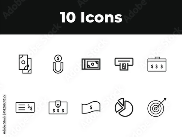 Obraz WebFinancial Income line icon set. Set of outline icons related to income, profit, salary, money growth and others. Financial Income outline icons set.
