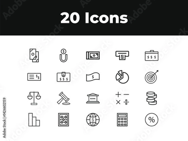 Obraz WebFinancial Income line icon set. Set of outline icons related to income, profit, salary, money growth and others. Financial Income outline icons set.