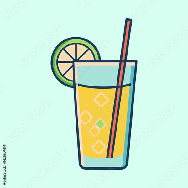 Fototapeta Refreshing Summer Citrus Drink with Ice Cubes and Straw