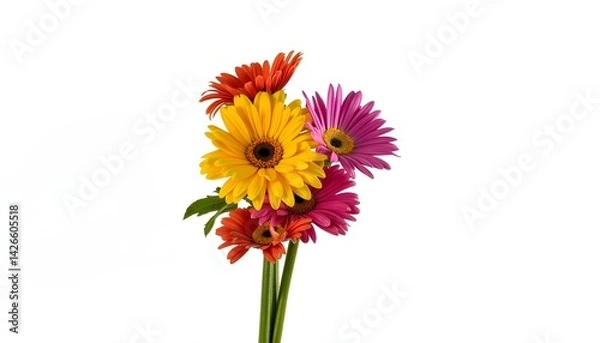 Fototapeta The vibrant bouquet of flowers stood out against the plain white background, each petal bursting with color and life, creating a striking contrast that captivated anyone who laid eyes on it.
