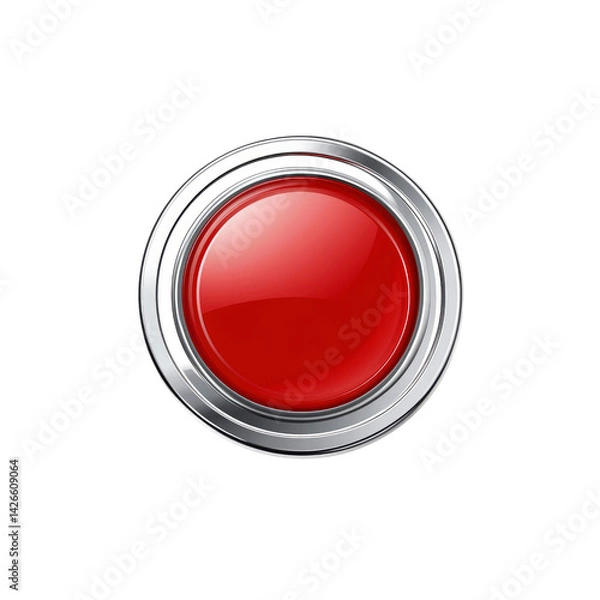 Obraz Shiny Red Button with Chrome Bezel - 3D Render