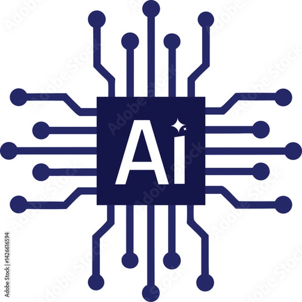 Obraz Dark Blue AI Circuit Board, White Letters, Sparkle, Isolated on White Backdrop, Central