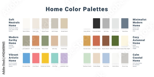 Fototapeta Home Color Palettes: Interior Design Schemes for Modern Living With Name and Hex Color Codes