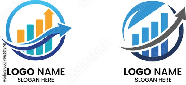 Obraz Modern Finance Growth Logo with Upward Arrow and Bar Chart for Business Analytics