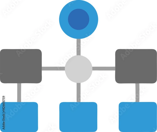 Obraz Hierarchy Diagram with Connected Shapes Blue Circle, Grey Circle and Blue & Grey Squares