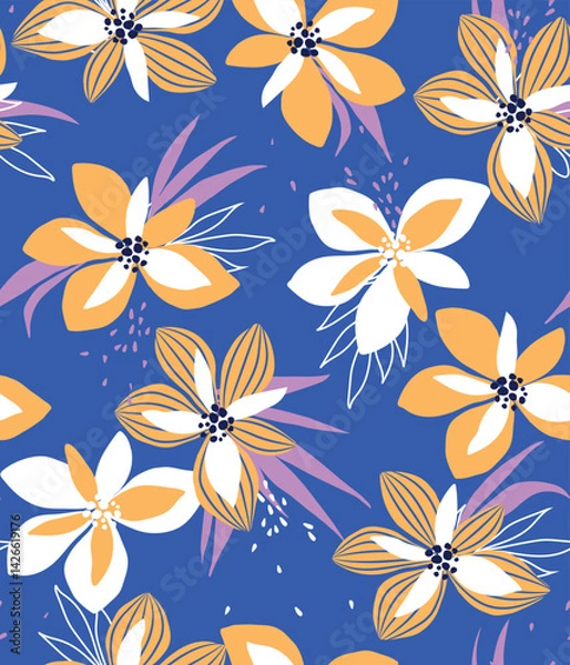 Obraz soft  flower print. seamless background.
blossom pattern on a light background with a  wild  flowers of different sizes artwork for tattoo, fabrics, souvenirs, packaging, greeting cards