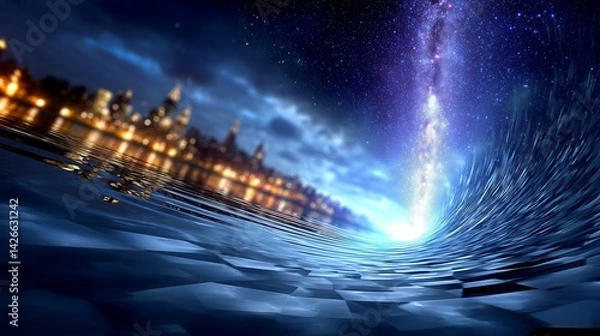 Fototapeta City on the Edge of a Space-Time Vortex — The Curving of Reality