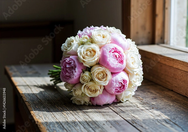Obraz Elegant Wedding Flower Bouquet on Rustic Table
